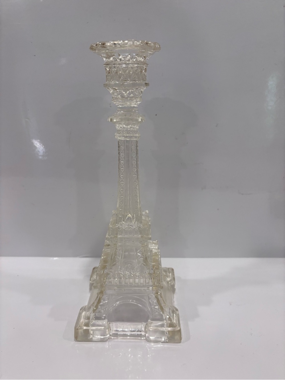 Vintage Eiffel Tower Candlestick 10.5” Glass